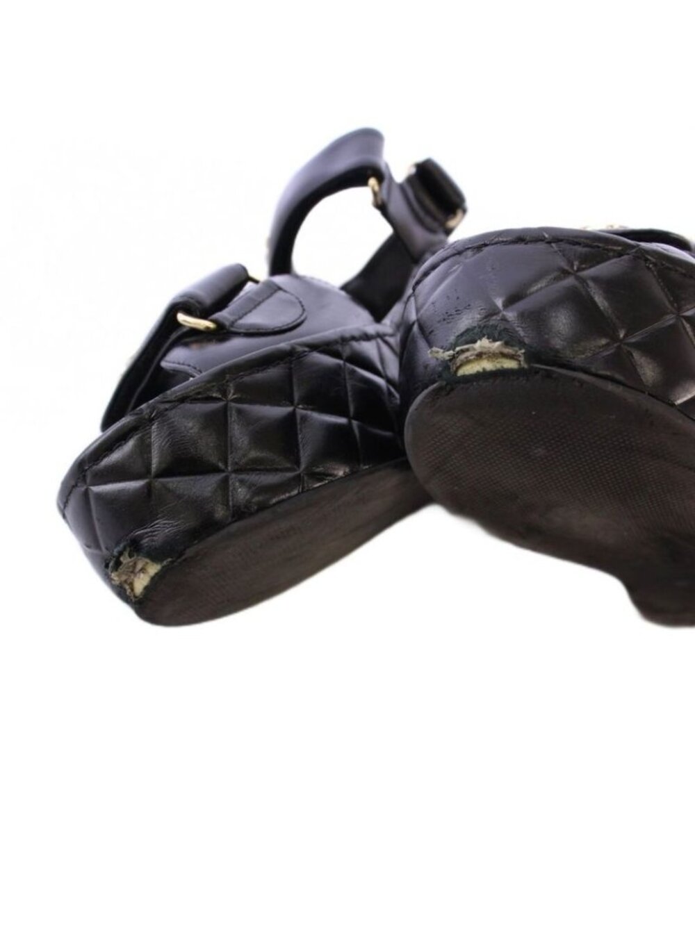 Chanel Sandals Shiny Calfskin Coco Mark Quilted Leather 38 C Black KH - Picture 9 of 9